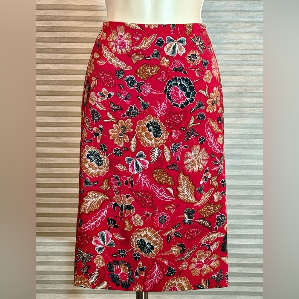 Ann Taylor Factory Red Floral-Print Pencil Skirt